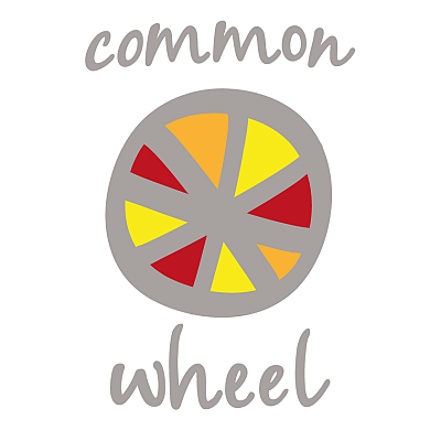 common wheel logo in grey red orange and yellow