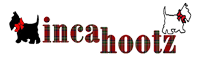 in cahootz logo in green and red tartan with a black and a white scottie dog on either side of the text.